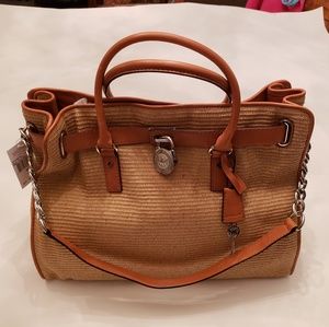 Michael Kors Hamilton XL Straw Satchel Tote